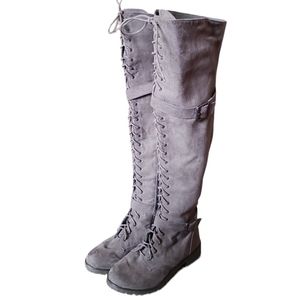 Vegan Suede Dove Gray Over-the-Knee Boots